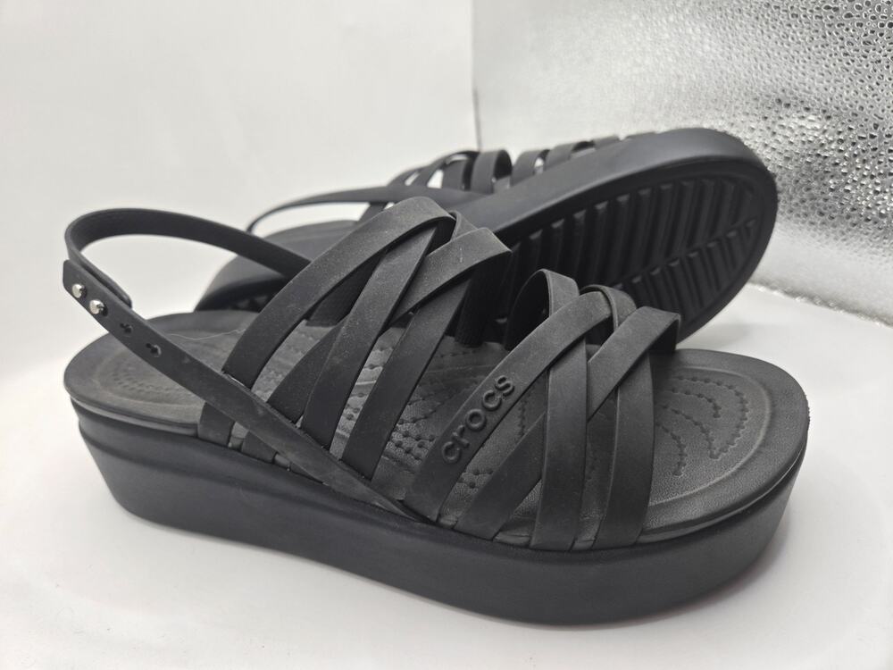 Crocs Brooklyn LiteRide Black Strappy Wedge Sandals Women’s Size 8 New